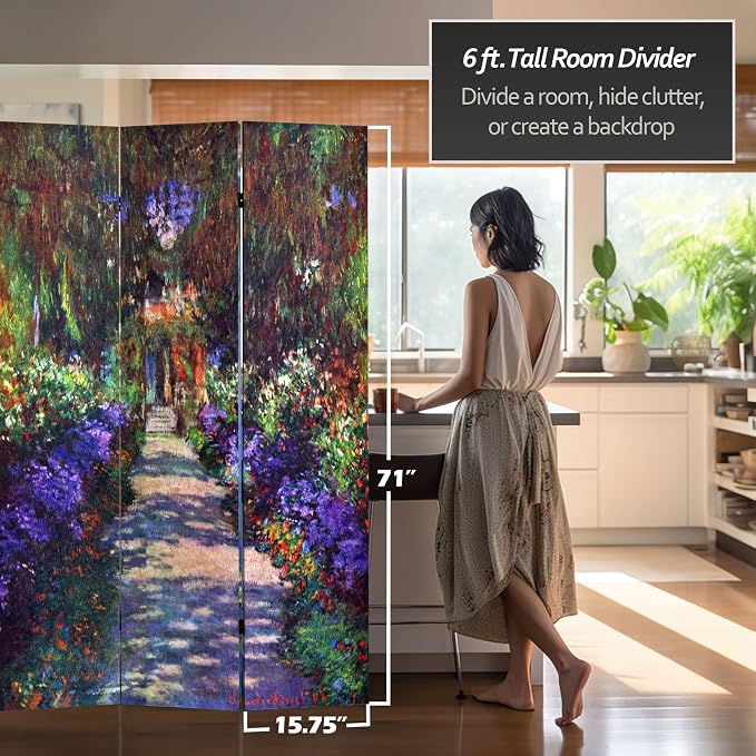 Red Lantern Double Sided Works of Monet Canvas Folding Screen - Image 5