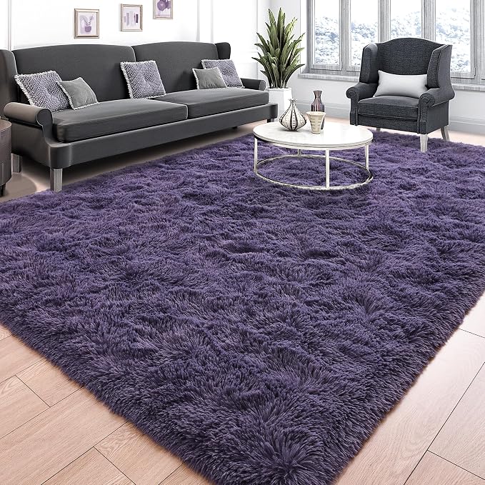 5x8 Area Rugs for Living Room, Soft Fluffy Shag Gray Purple Rug for Bedroom - Image 2