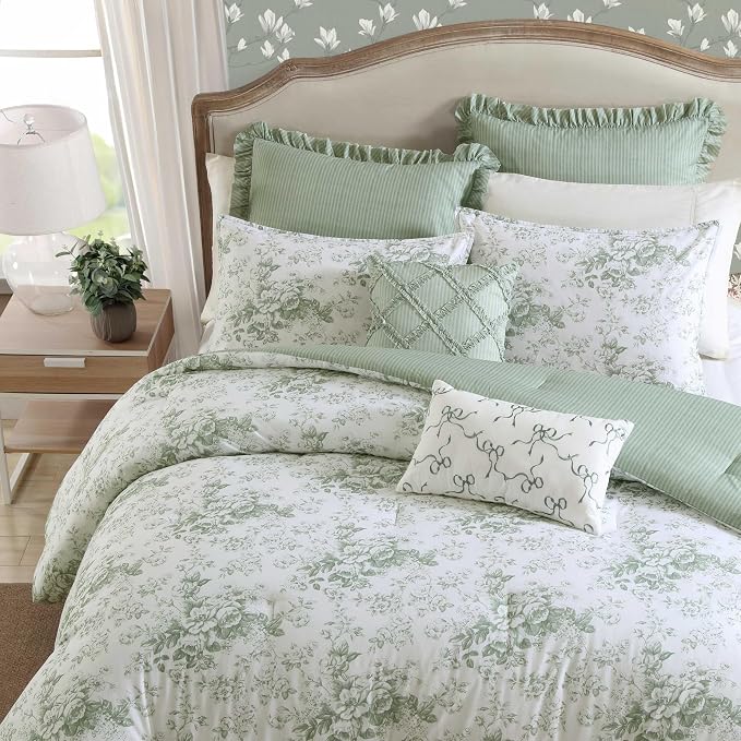 Laura Ashley - Twin Comforter Set, Cotton Floral Bedding - Image 4
