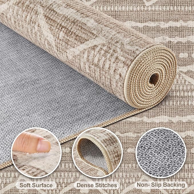 Nakagishi Boho 7x9 Area Rug Living Room Rugs Machine Washable Dark Brown | Soft - Image 3
