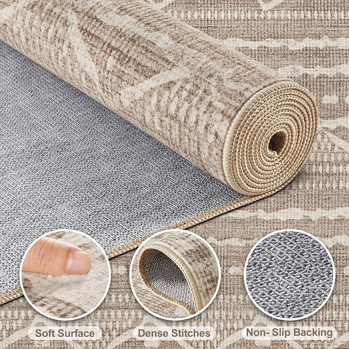 Nakagishi Boho 6x9 Area Rug Living Room Rugs Machine Washable Dark Brown | Soft - Image 3
