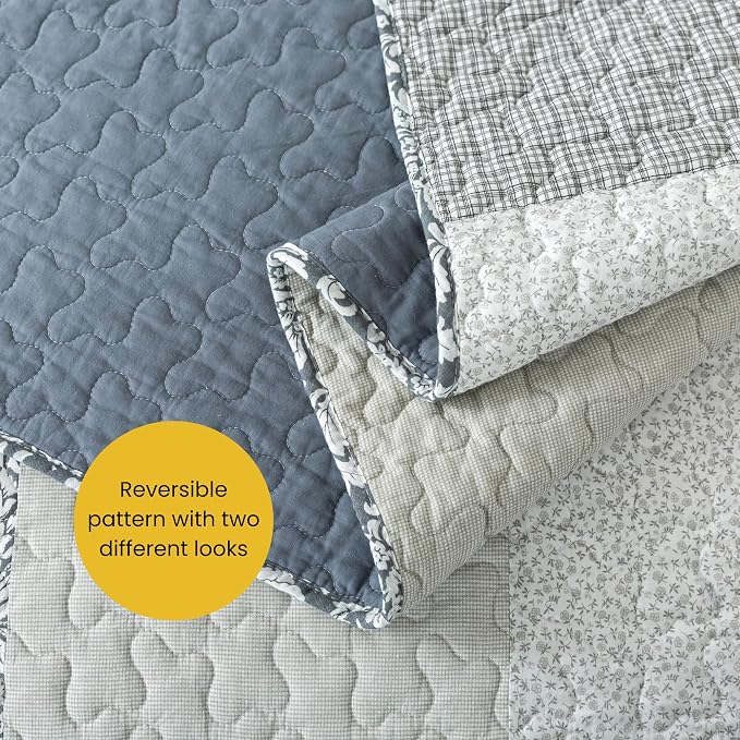 SLPR - Sweet Dreams Blue Patchwork Cotton Quilt Set, Queen - Image 5