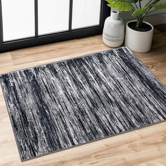 2x3 Modern Abstract Rug for Entryway, Black Super Soft Small Area Rug, Washable Non-Slip Kitchen Rugs, Low-Pile Mat Carpet for Bedside, Indoor Door Mat