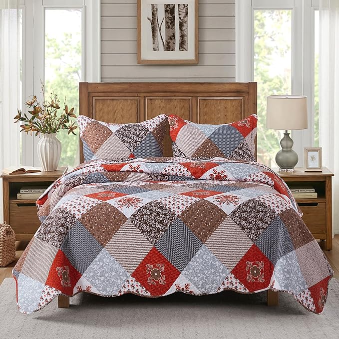 Floral Printed Quilt Sets 3-Piece Super Soft Lightweight King Size Bedspread by Travan