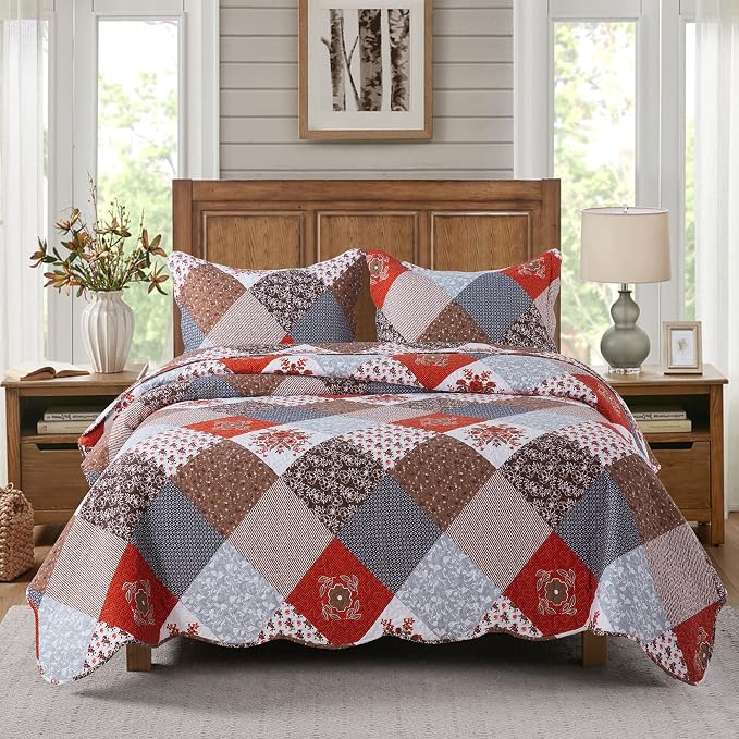 Floral Printed Quilt Sets 3-Piece Super Soft Lightweight Queen Size Bedspread by Travan