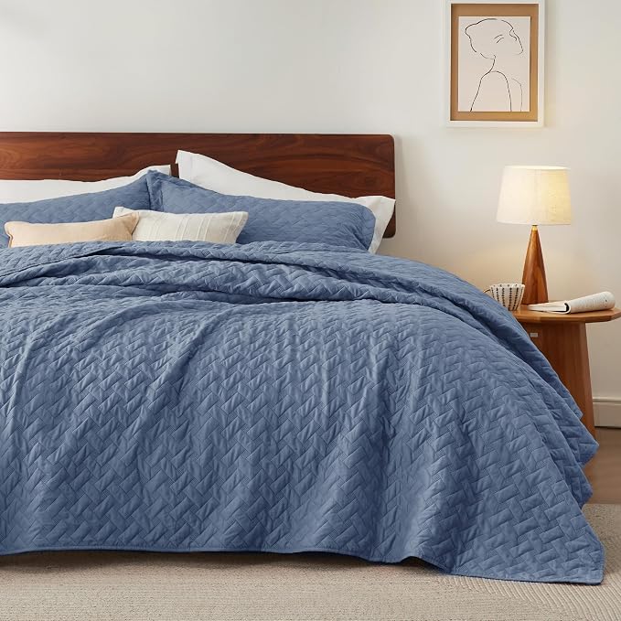 Bedsure King Size Quilt, Lightweight Comforter Set, Mineral Blue Bedspread | - Image 2