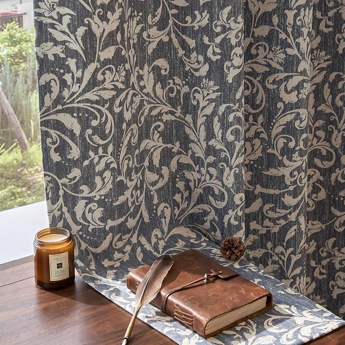 jinchan Blue Floral Blackout Curtians 96 Inch Vintage Grommet 2 Panels | Room - Image 4