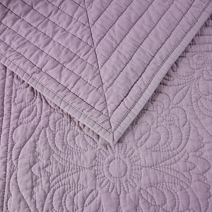 ROOMLIFE Quilt Set Full Size 3D Floral Embroidery Pattern 3-Piece Cotton - Image 9