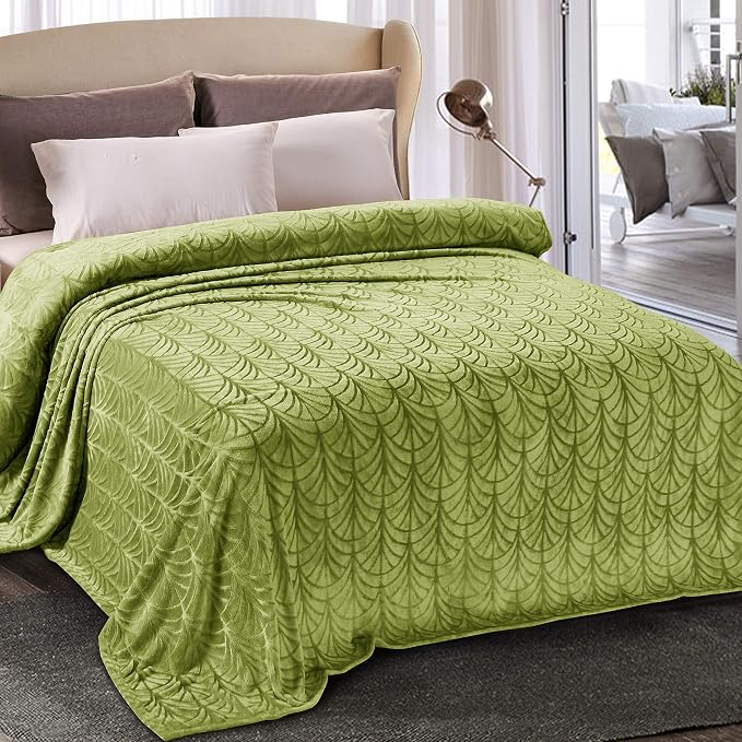 Whale Flotilla Soft Flannel Fleece Twin XL Size Bed Blanket, Olive Green | by WHALEFLOTILLA