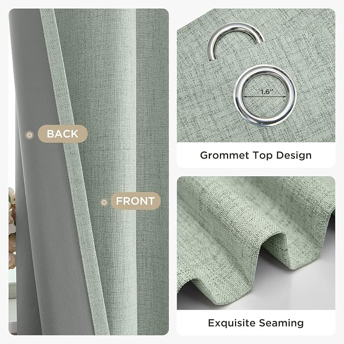 Joydeco Sage Green Black Out Curtains 72 Inch Long 2 Panels Set, Curtains 100% - Image 5