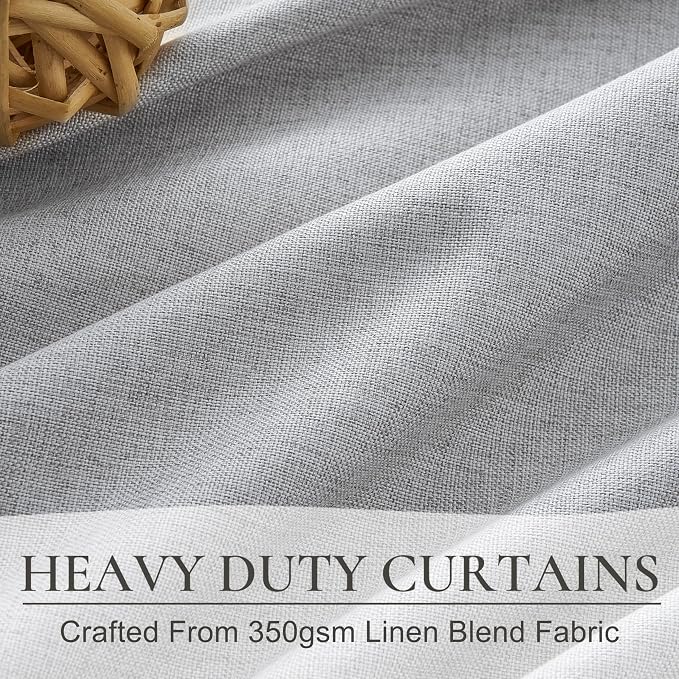 Light Gray 100% Blackout Linen Curtains 120 Inches Extra Long 2 Panels Set - Image 3