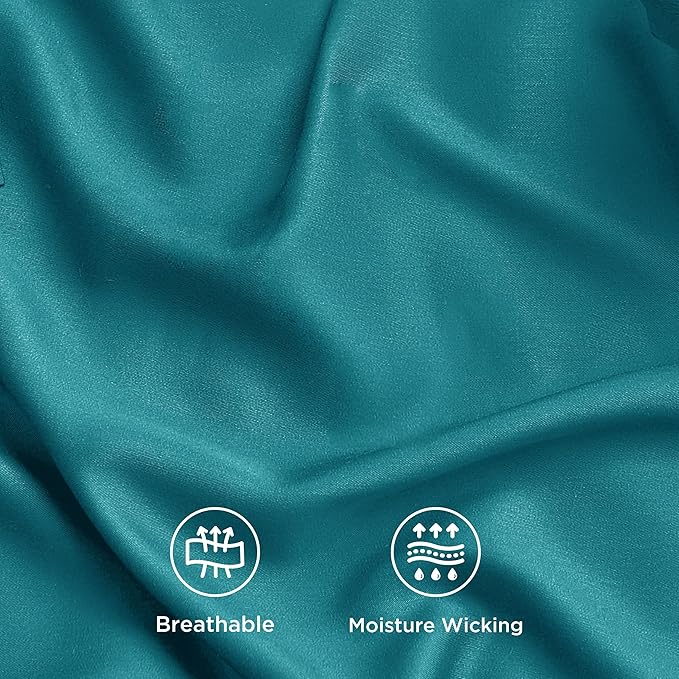 Bedsure Queen Sheet Set, Rayon Derived from Bamboo, Cooling Sheets, Breathable & Soft, Deep Pocket Up to 16 Inches, Hotel Luxury Silky Bedding for Hot Sleepers, Turquoise