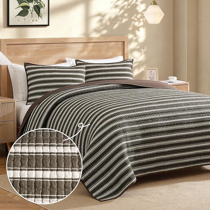 Queen Quilt-Lightweight Bedspreads Brown Queen Size Quilt Bedding Set | - Image 2