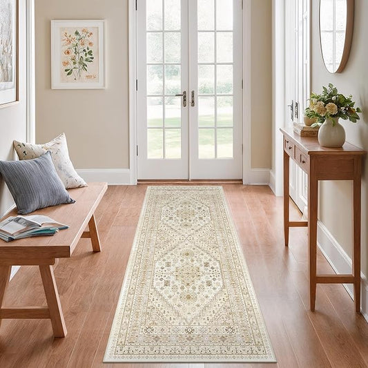zesthome Runner Rug 2x5 - Stain Resistant Machine Washable Rug, Non Slip Vintage Hallway Runner Rugs, Low Pile Lightweight Runners for Kitchen, Entryway and Corridor