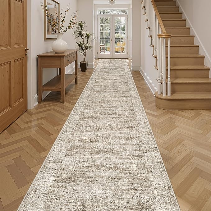 Soalmost Hallway Runner Rug 2'6" x 14' Washable Long Kitchen Rugs Brown | by Soalmost