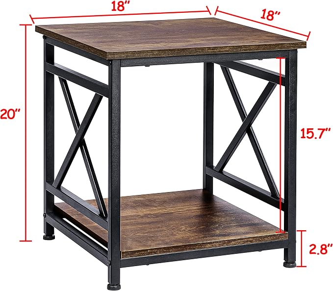 KSWIN Industrial End Table, X-Design Metal Frame, Rustic Brown Nightstand - Image 3
