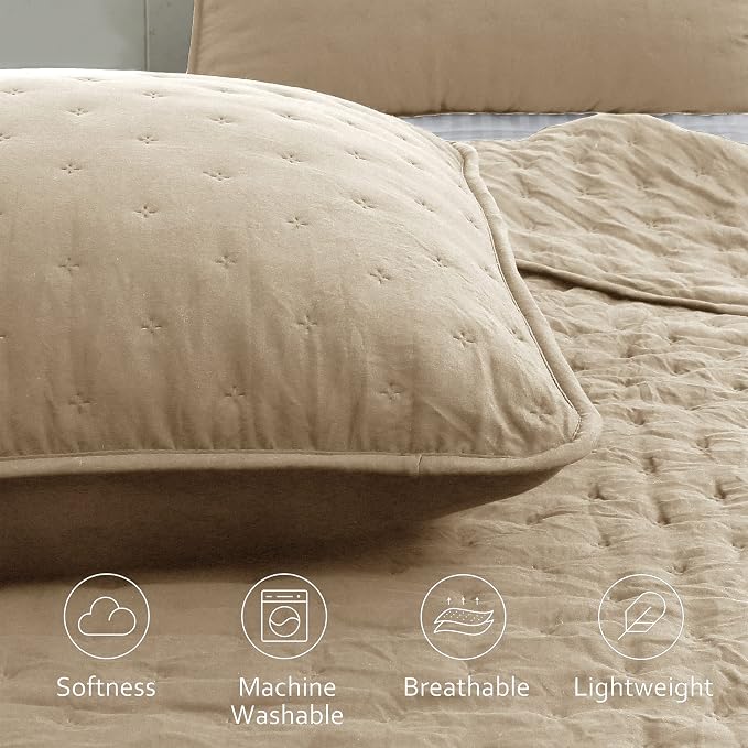 ROARINGWILD Beige Cloud King Size Quilt Bedding Sets - Image 3