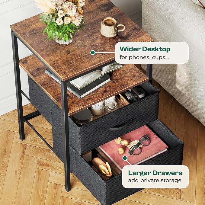 Huuger Night Stand with Charger Station, 27.7 Inch Tall Nightstand | Bed Side - Image 6