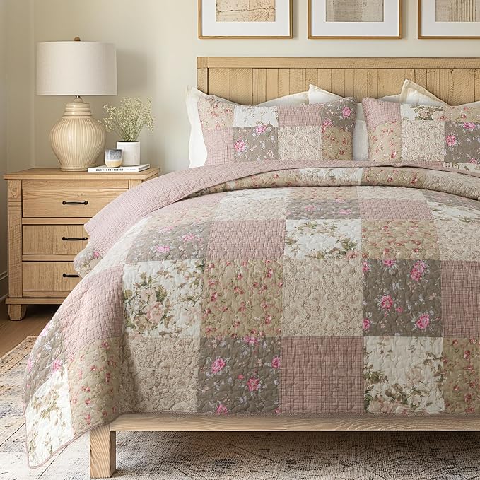 SLPR - Secret Garden Pink Patchwork Cotton Quilt Set, King by SLPR