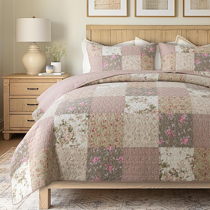 SLPR - Secret Garden Pink Patchwork Cotton Quilt Set, Twin by SLPR