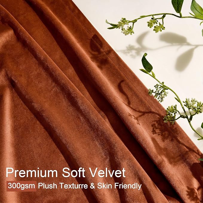 Burnt Orange Heavy Velvet Blackout Curtains, 108 Inches Long Pleated - Image 3
