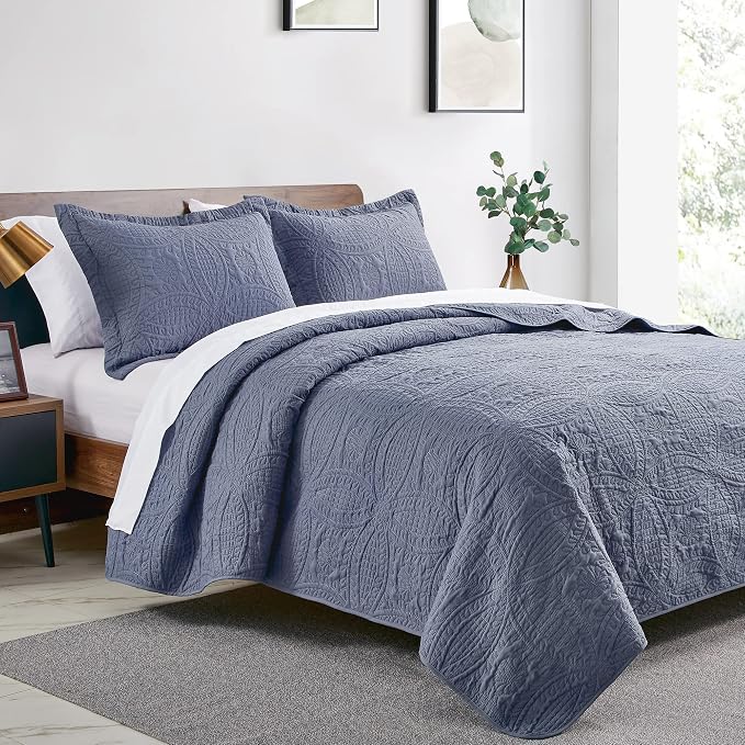 Love's cabin King Size Quilt Set Blue Bedspreads - Image 2