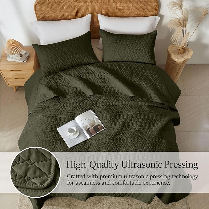 akkialla Twin Size Quilt Bedding Set, Olive Green Lightweight Microfiber Soft - Image 5