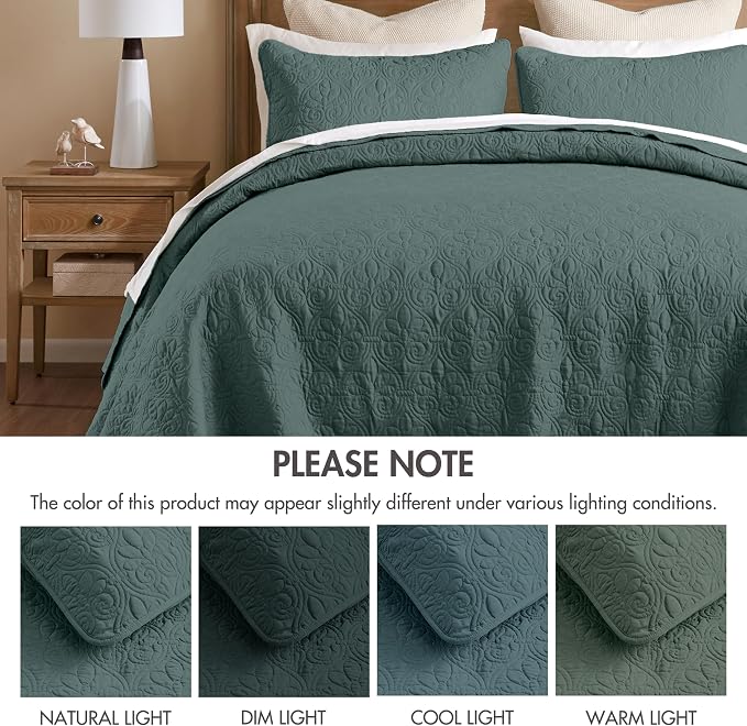 Madison Park King Quilt Bedding Set, Cottage-Inspired Damask, Classic Stitch - Image 8