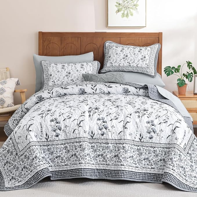 WONGS BEDDING Floral Quilt Set King, Microfiber Lightweight Farmhouse Bed Cover - Image 8