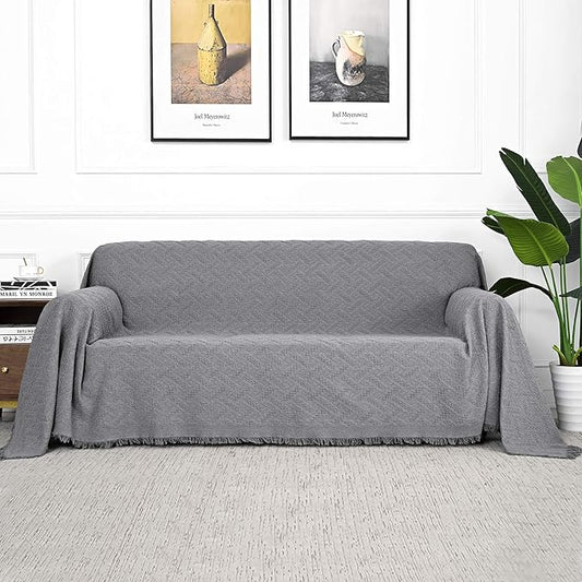 MYSKY HOME Couch Cover Sofa Covers for 2 Cushion Couch Sofa Protector Geometrical Couch Cover Living Room Sofa Throws Sofa Slipcovers for Pets, Kids(Large, 71" x 102", Grey)
