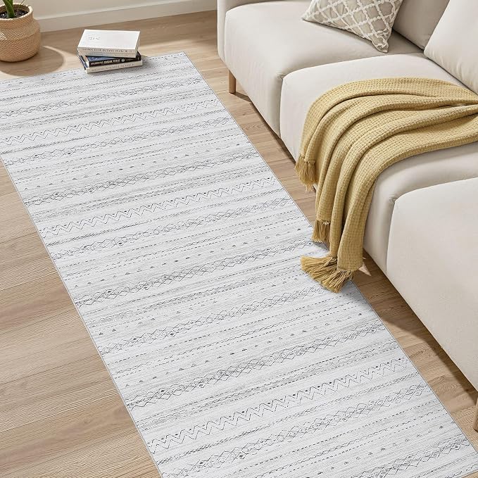 cotiled Hallway 2.6x8 Runner Rugs Washable Boho Rug Grey | Stain Resistan - Image 6