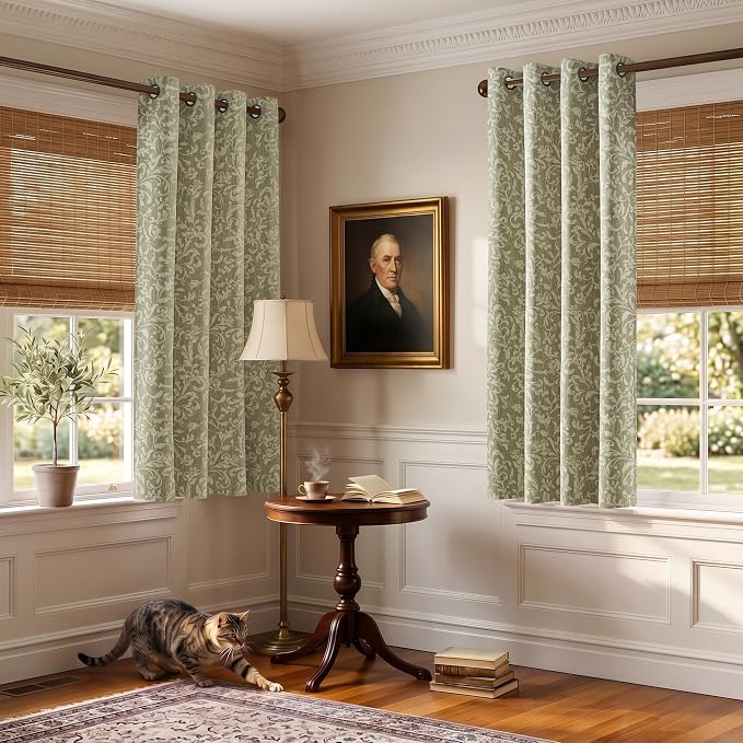 jinchan Sage Floral Blackout Curtians 63 Inch Vintage Grommet 2 Panels | Room - Image 8