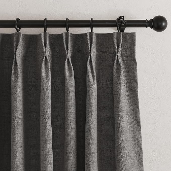 RYB HOME Pinch Pleated Back Tab Curtains Linen Textured 100% Blackout Curtains - Image 8