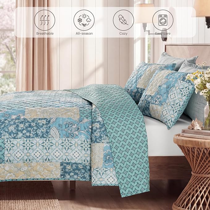Twin/Twin XL Quilt Set-2 Pieces Soft Bedding Floral Patchwork Coverlet | All - Image 4
