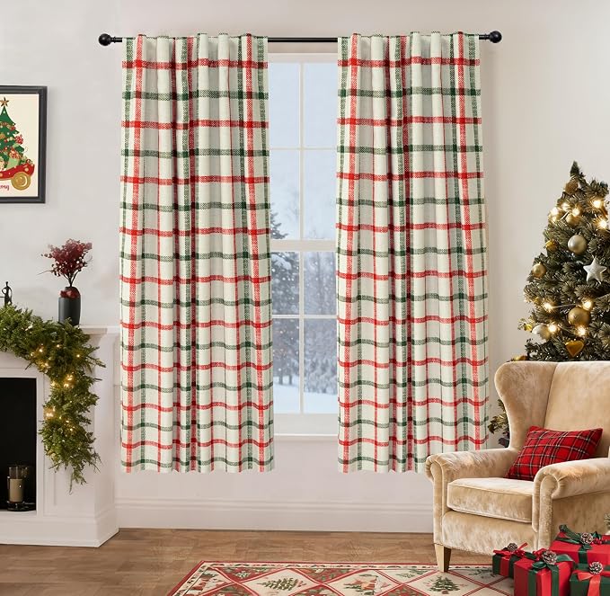 DriftAway 100% Blackout Plaid Curtains 63 Inches Long 2 Panels Red Green | 100% by DriftAway