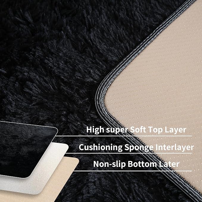 3x5 Black Fluffy Shag Rug for Bedroom, Plush Washable Carpet | Area Rug for - Image 4