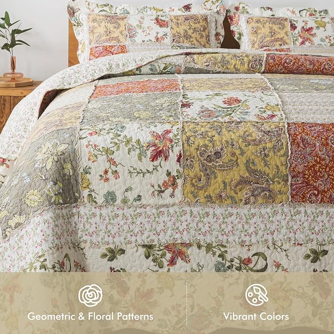 Etwel 100% Cotton Patchwork Queen Size Quilt Set - Image 3