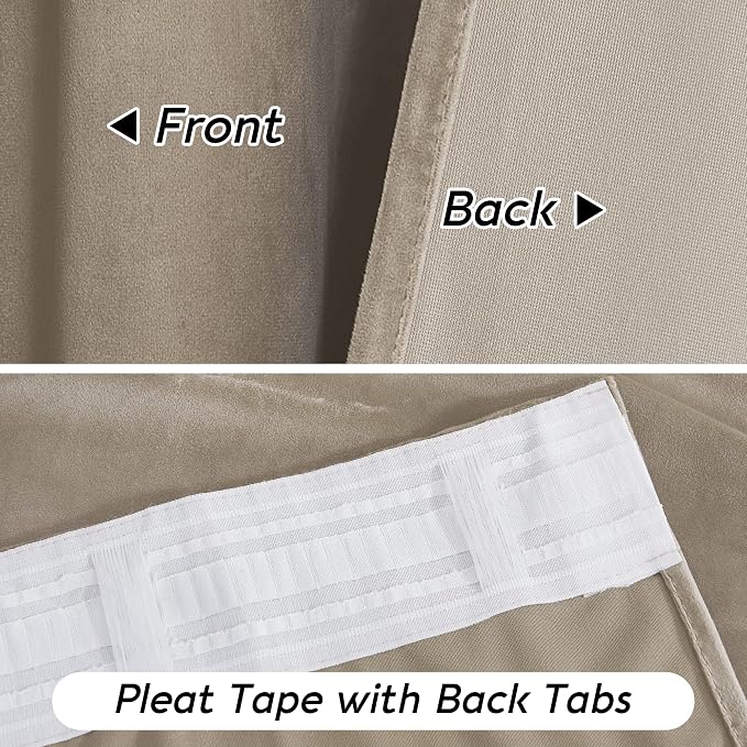 RYB HOME Camel Beige Velvet Curtains 96 inches - Image 6