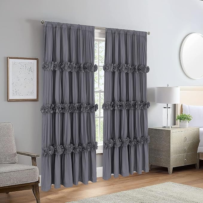 Blackout Window Curtains Gray, Rustic Rod Pocket Drapes - Image 8