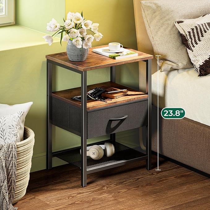 Huuger Night Stand with 2 Drawers, Bed Side Table with Open Shelf | Bedroom - Image 4