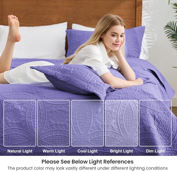 Love's cabin Quilts for Full Bed Deep Purple Bedspreads Bedding Set - Image 6