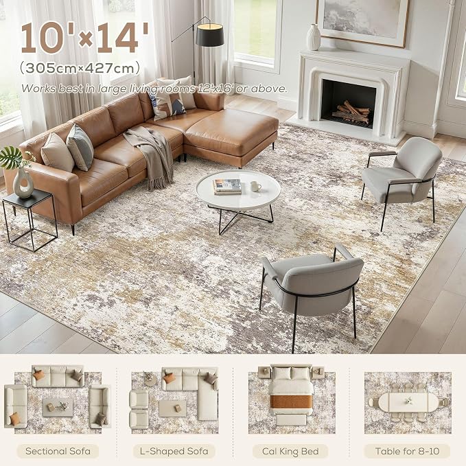 Nakagishi 10X14 Area Rugs for Living Room: Washable Modern Abstract Rug - Image 8