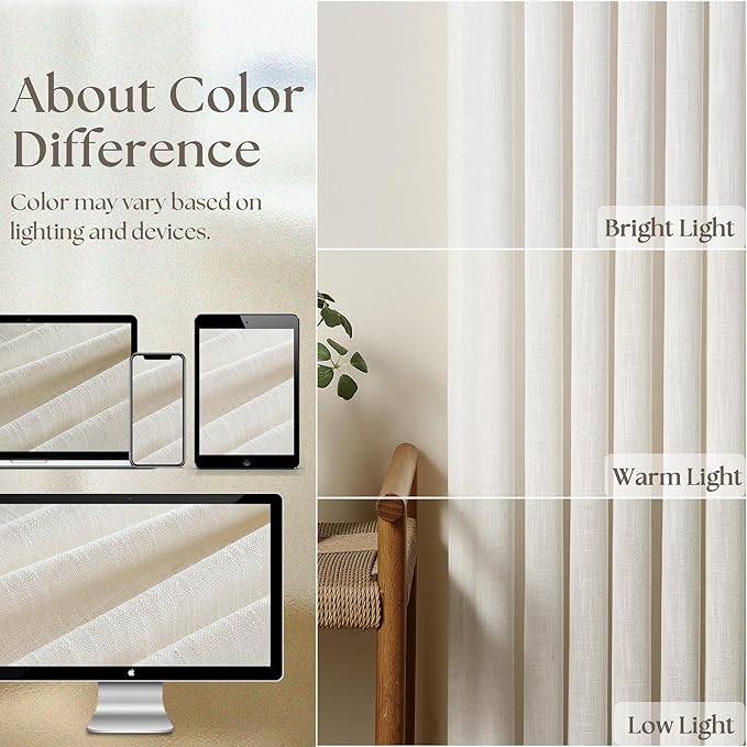 Cream Linen Cafe Curtains 24 Inch Length Pinch Pleated 2 Panels Set Farmhouse Short Kitchen Window Curtains Light Filtering Semi Sheer Pinch Pleat Back Tab Small Window Drapes for Bathroom Camper RV