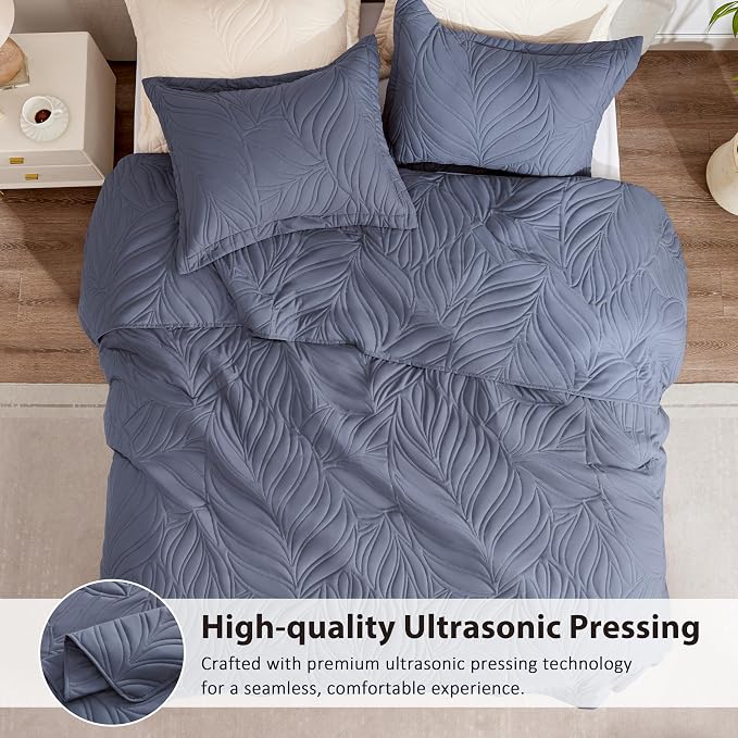 EXQ Home Quilt Set Full Queen Size Bluish Grey 3 Piece, Lightweight Soft - Image 3