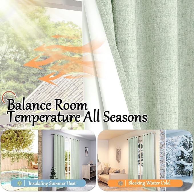 95 Inch Extra Long Sage Blackout Curtains - Image 6