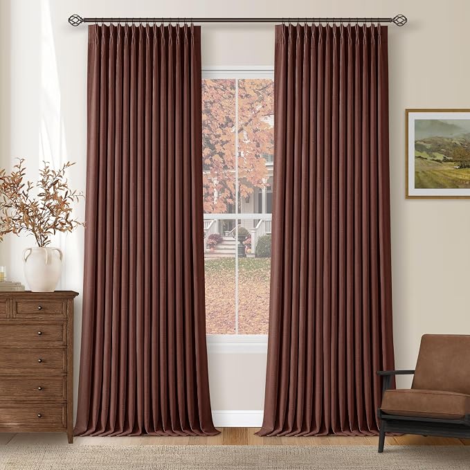 Brown Red Pinch Pleated Blackout Curtains 102 Inches Long by Twodrapes