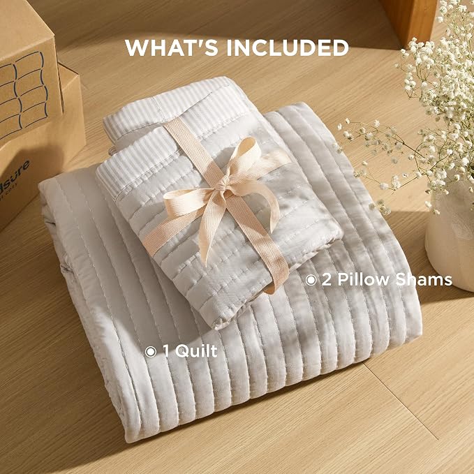 Bedsure King Size Quilt, Lightweight Striped Thin Comforter, Linen | Breathable - Image 6