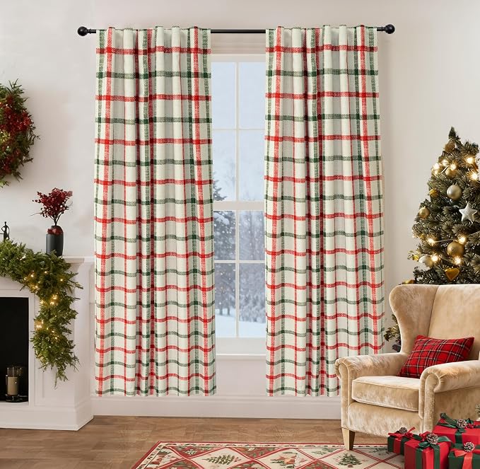 DriftAway 100% Blackout PlaidCurtains 72 Inches Long 2 Panels Red Green | 100% by DriftAway