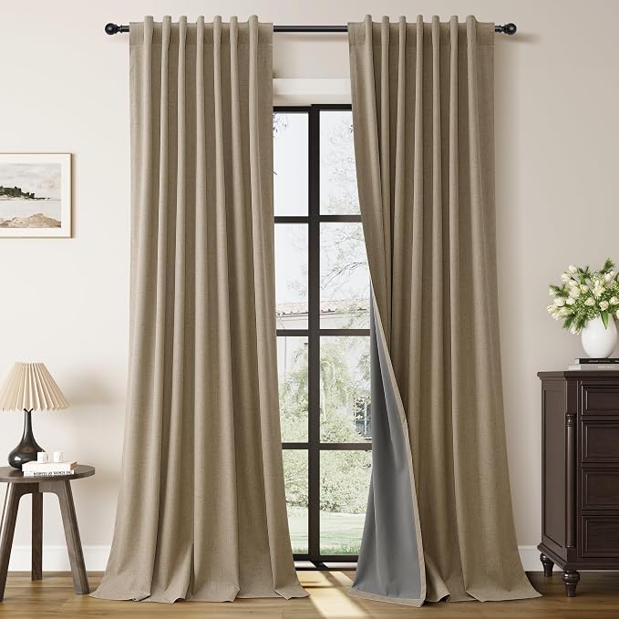 Khaki Linen 100% Blackout Curtains by Guken
