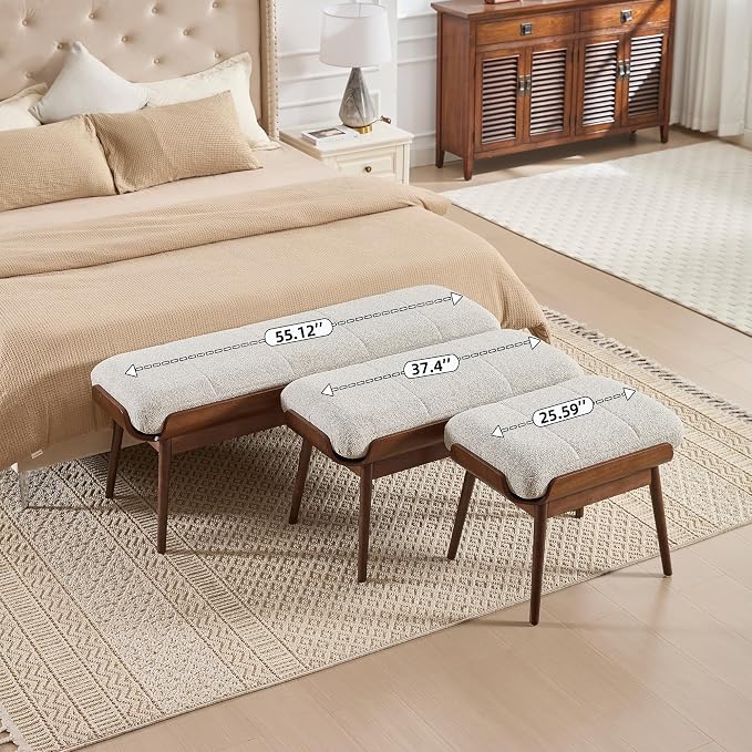 BFZ 37.4" Upholstered Bedroom Bench Walnut Wood Frame Entryway Bench | Padded - Image 6